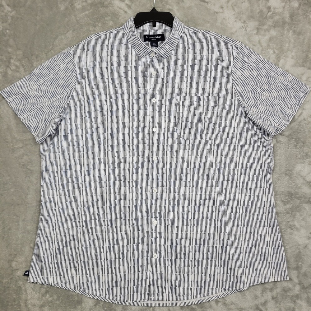 Mizzen + Main Leeward Classic Mens 2XL White Blue Geometric Short Sleeve Shirt